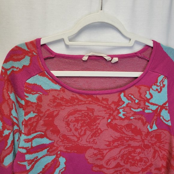 Soft Surroundings Women's Medium Pullover Sweater Pink Blue Jacquard - Picture 3 of 6